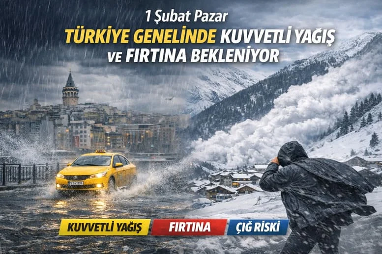 1 Şubat Pazar Türkiye Genelinde Kuvvetli Yağış ve Fırtına Bekleniyor