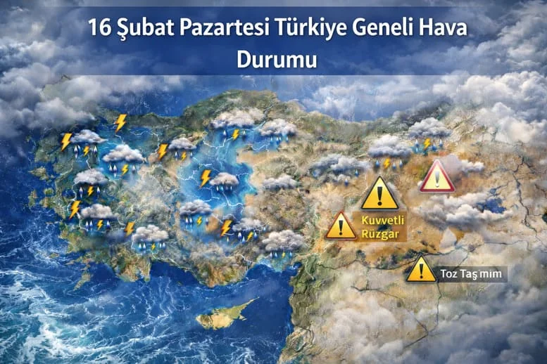 16 Şubat Pazartesi İl İl Türkiye Geneli Hava Durumu
