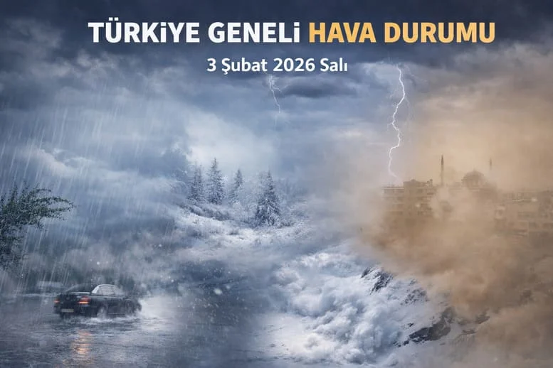 3 Şubat Salı Hava Durumu: Birçok Bölgede Kuvvetli Yağış ve Rüzgâr