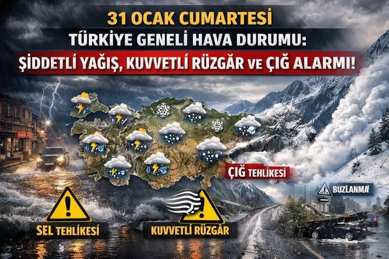 31 Ocak Cumartesi Türkiye Geneli Hava Durumu: Şiddetli Yağış, Kuvvetli Rüzgâr ve Çığ Alarmı