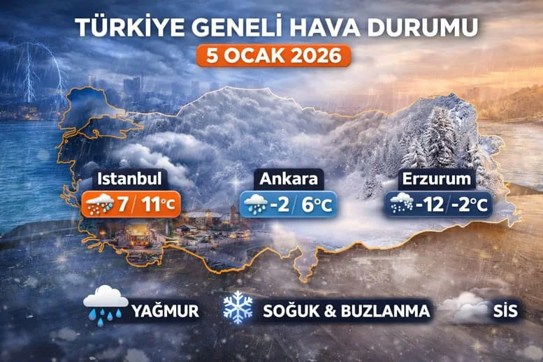 5 Ocak Pazartesi Türkiye Geneli Hava Durumu: Soğuk Hava, Yağış ve Sis Etkili