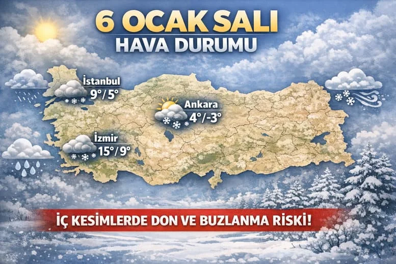 6 Ocak Salı Türkiye Geneli Hava Durumu: Soğuk İç Kesimlerde Etkili