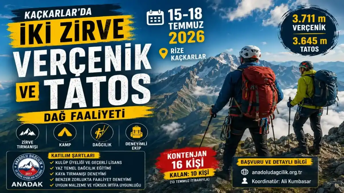 Kaçkarlar’da İki Zirve Tek Faaliyet: Verçenik Ve Tatos Tırmanışı Başlıyor