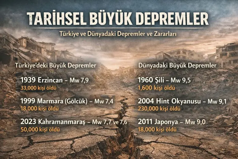 Tarihsel Büyük Depremler: Türkiye ve Dünyada Yaşanan En Yıkıcı Depremler, Büyüklükleri ve Zararları