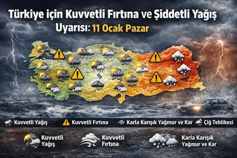 11 Ocak Pazar Türkiye Geneli Hava Durumu: Kuvvetli Yağış ve Fırtına Uyarısı